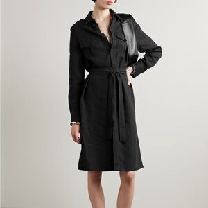 Nili Lotan black Marcia belted linen voile long sleeve shirt dress - XS NWOT